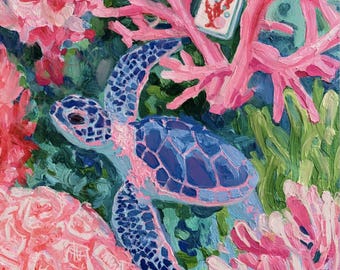 The Lost Tile, whimsical turtle mahjong tile in coral reef