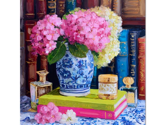Chinoiserie Hydrangea Art Print: Grandmillennial Blue & White Floral