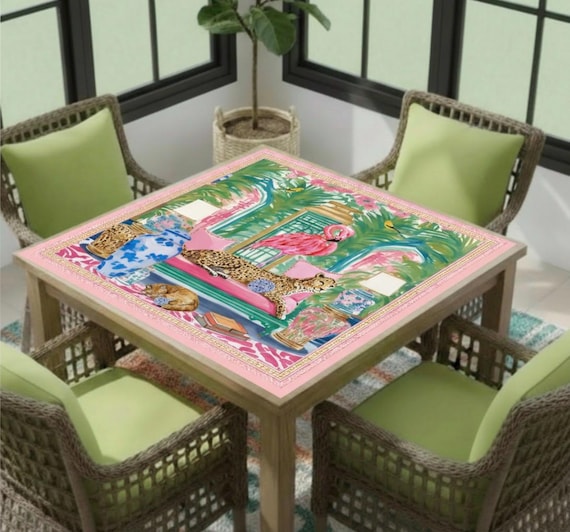Palm Beach cheetah and flamingo Mahjong Mat, US made