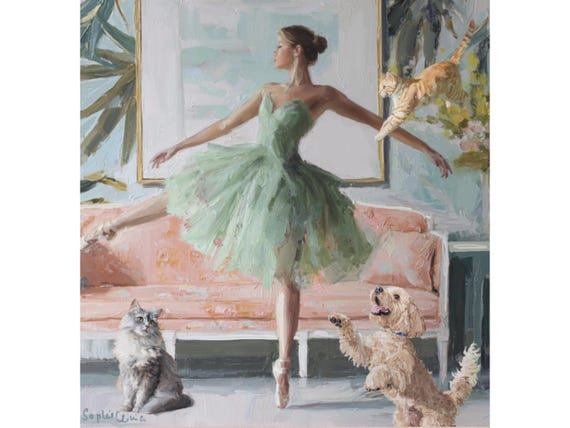 Grandmillennial art, A Ballet Practice, whimsical fine art