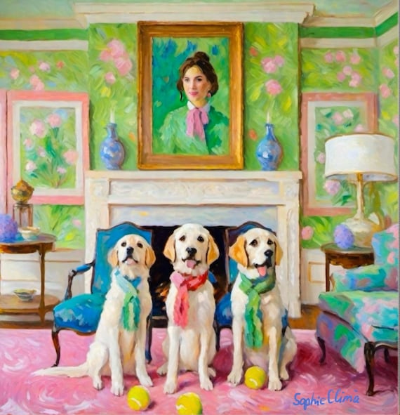 Grandmillennial art,Play date, whimsical fine art