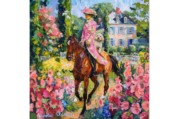 Grandmillennial art, The morning ride, whimsical fine art