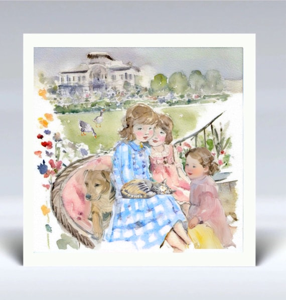 Grandmillennial art, Play date,  illustration for child’s room