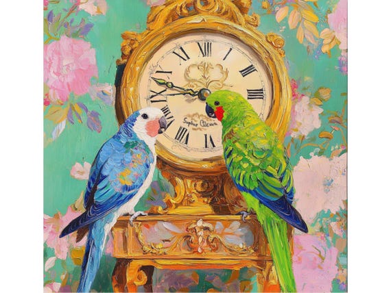 Grandmillennial art, Clock Masters, whimsical fine art