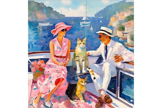 Grandmillennial art, The Amalfi adventure, glam couple art