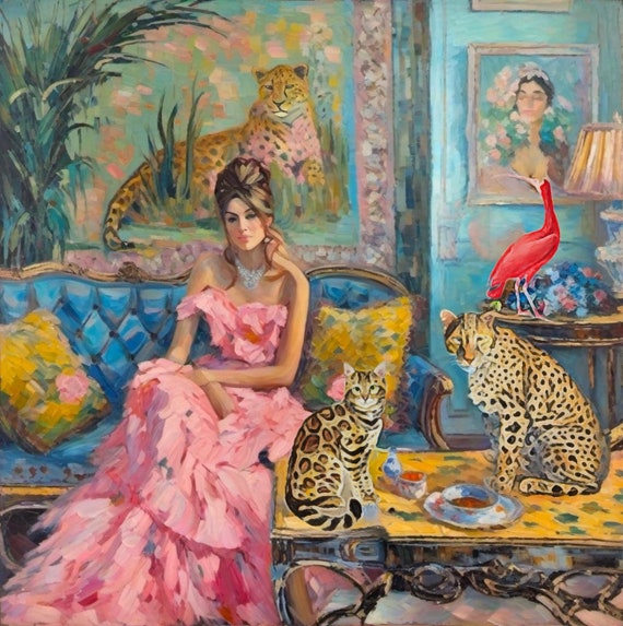 Grandmillennial art,House of Red Ibis, whimsical fine art