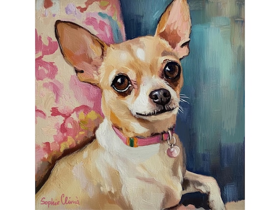 Grandmillennial art, Portrait of Chihuahua, whimsical fine art