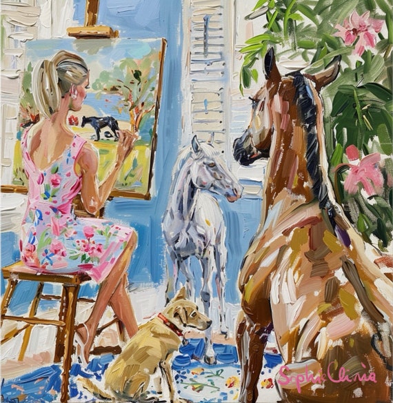 Work in progress,  grandmillennial art, oil painting