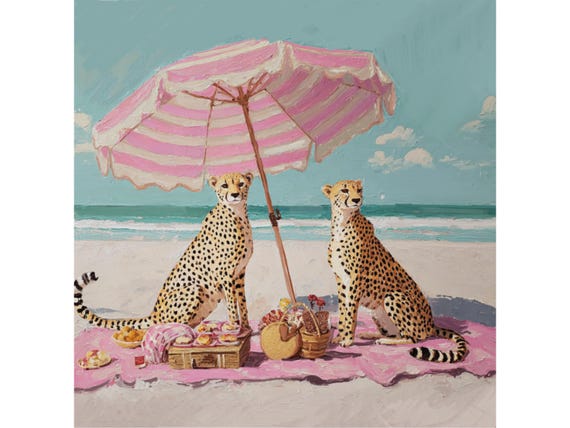 Cheetah Beach Picnic Giclée Print: Preppy Palm Beach Coastal Art