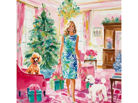 Christmas Poodle Art Print: Grandmillennial Holiday Decor