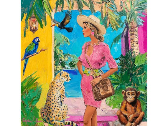 Grandmillennial art, Once in Mexico, whimsical fine art print