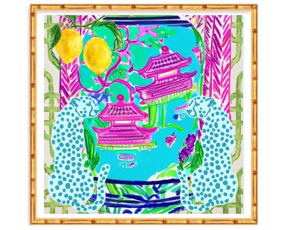 Ginger jar painting, grandmillennial art, Dancing pagodas,  preppy chinoiserie watercolor and markers