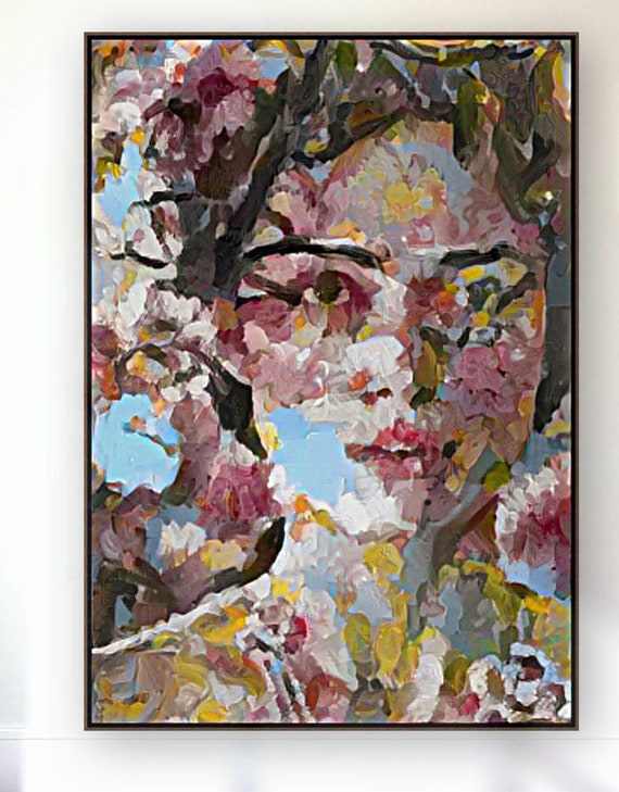 Portrait of a girl in pink and blue strokes