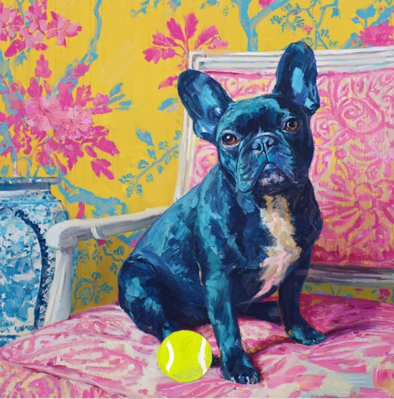 Grandmillennial art, Palm Beach Frenchie in chinoiserie interior