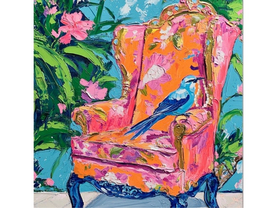 Grandmillennial art, Jay with Pearl Necklace,  whimsical fine art