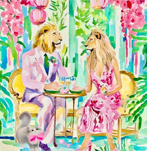 Grandmillennial art, The Lion’s date, Valentine giclee print