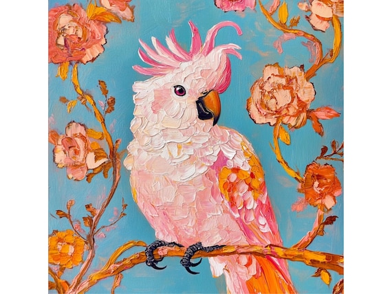 Cockatoo parrot on blue and orange giclee print