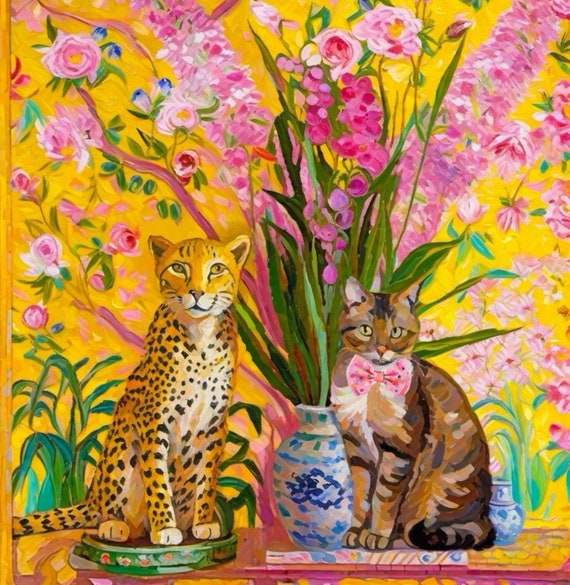Grandmillennial art, The leopard wannabe, whimsical fine art