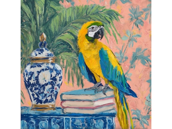 Macaw parrot in Palm Beach interior, giclee print