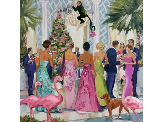 Party Crashes, whimsical Christmas art, signed fine art