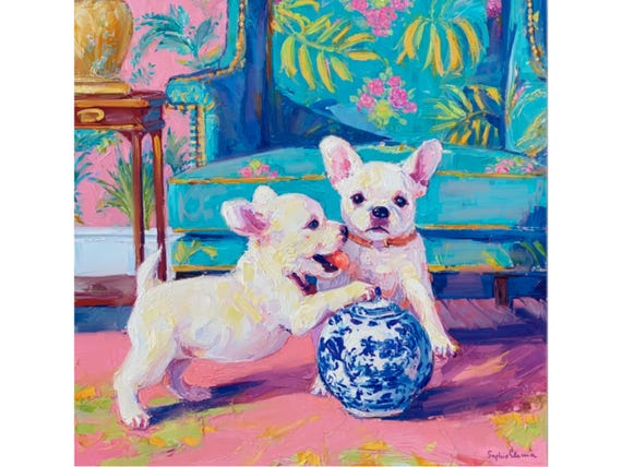 Grandmillennial art, let’s play, fine art whimsical dog print