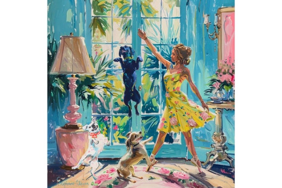 A Ballet Class, grandmillennial art, whimsical fine art print