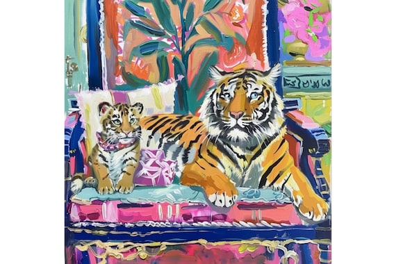 Tiger Art Print: Whimsical Grandmillennial Style, Girly Wall Decor