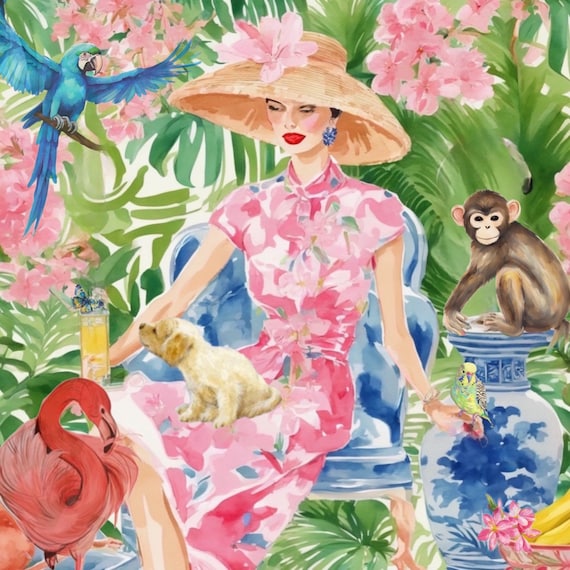 Grandmillennial art, Quiet afternoon in South Florida, whimsical fine art