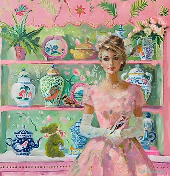 Grandmillennial art,ready for spring, whimsical fine art