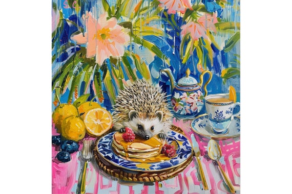 Breakfast time, grandmillennial art, oil painting