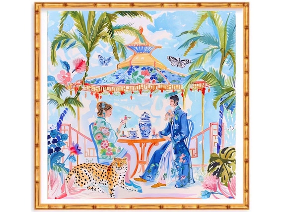 Grandmillennial art, The Secret Meeting chinoiserie art print