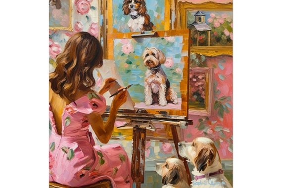 Dog Portrait Art Print: Whimsical Grandmillennial Decor