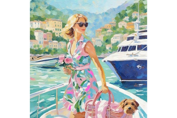 Grandmillennial art, Arrival, preppy travel art