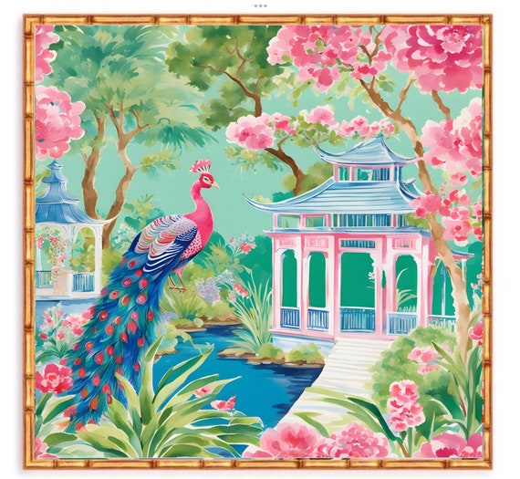 Chinoiserie panel, Mystical chinoiserie garden, part 1, preppy print