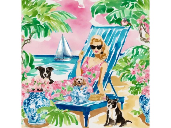 Grandmillennial art, The Beachgoers, whimsical fine art