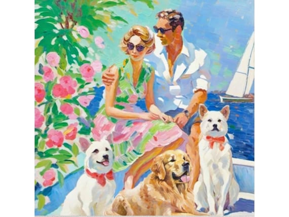 Grandmillennial art, boating in a good company