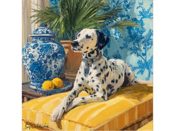 Dalmatian Dog Art Print: Grandmillennial Chinoiserie, Palm Beach Decor