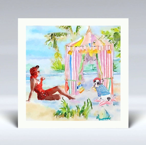Grandmillennial art, Beach time, mounted fine art print