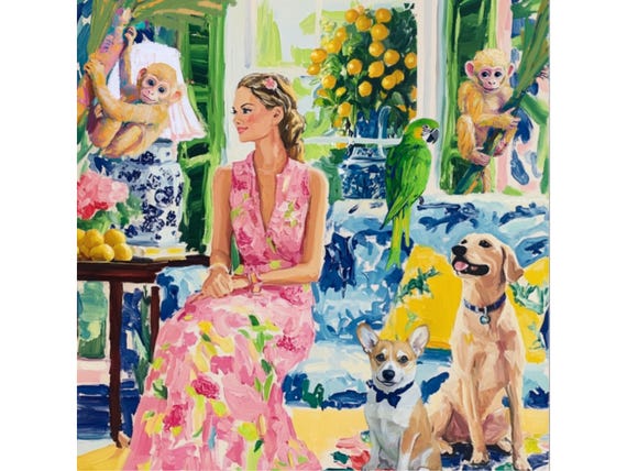 Grandmillennial art, Monkey Invasion, whimsical fine art