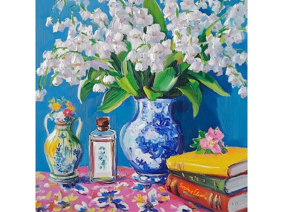 grandmillennial art, Still life with Lillies of the Valley