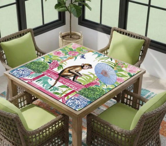 Preppy Chinoiserie Monkey Mahjong Mat