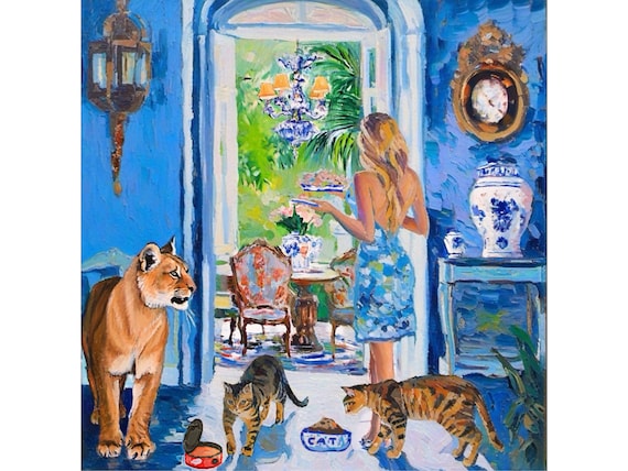 Grandmillennial art, Dinner Time, whimsical fine art