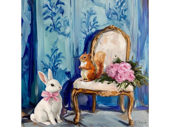 Grandmillennial art, Roses are not for grazing, whimsical fine art