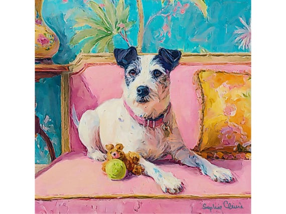 Grandmillennial art, A Toys Hoarder, whimsical dog art