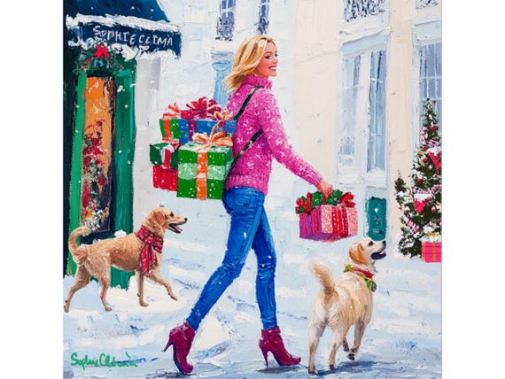 Grandmillennial art, Christmas shopping, whimsical fine art