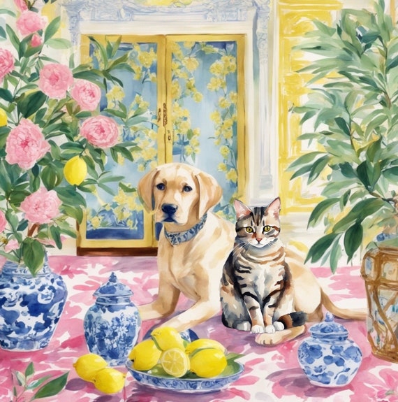 Grandmillennial art,Besties, whimsical fine art