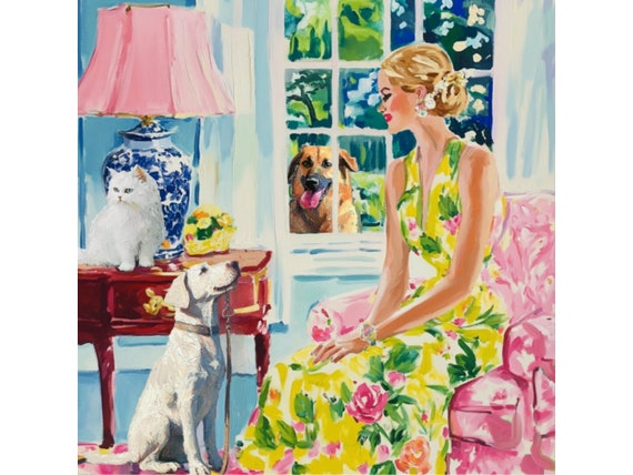 Grandmillennial art, Play Time, whimsical fine art print