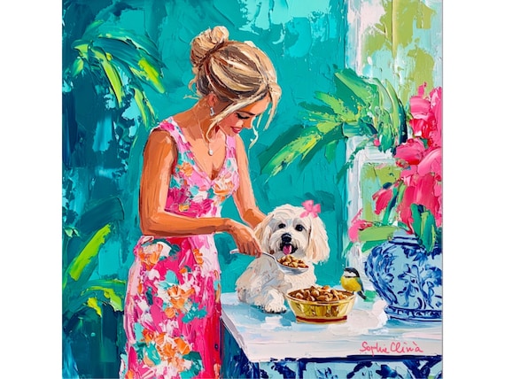 grandmillennial art, A Fussy Eater, oil painting