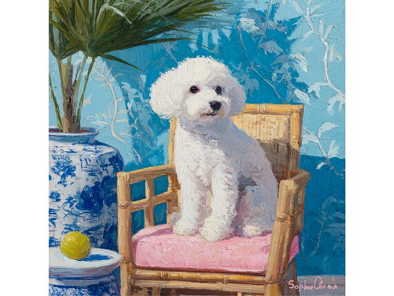 Palm Beach Dog Art Print: Preppy Grandmillennial Style