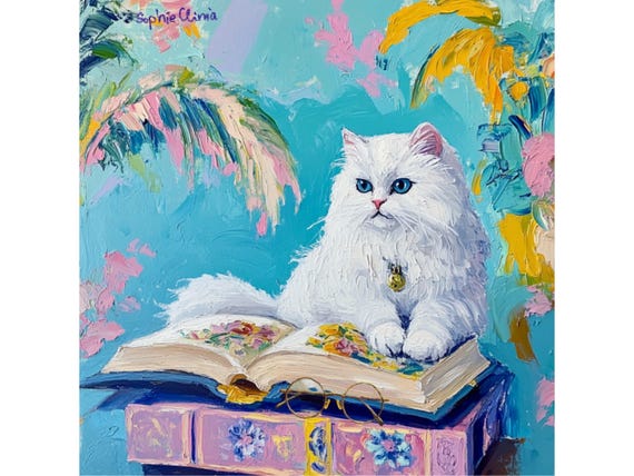 Grandmillennial art, A Book Lover, whimsical fine art